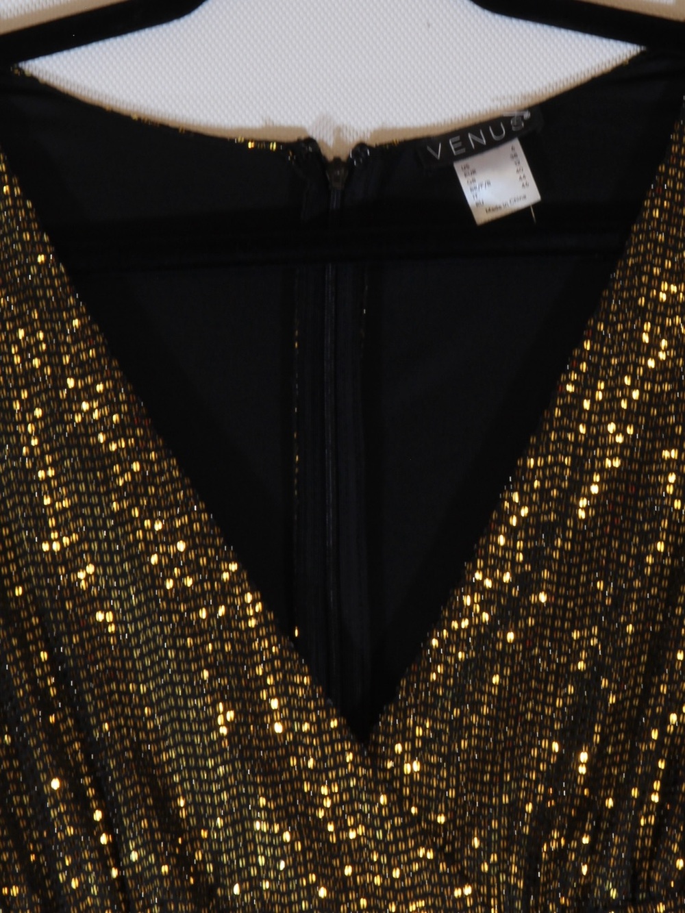 VENUS Gold Sequin Halter V‑Neck Wide‑Leg Jumpsuit NWT - Picture 2 of 7